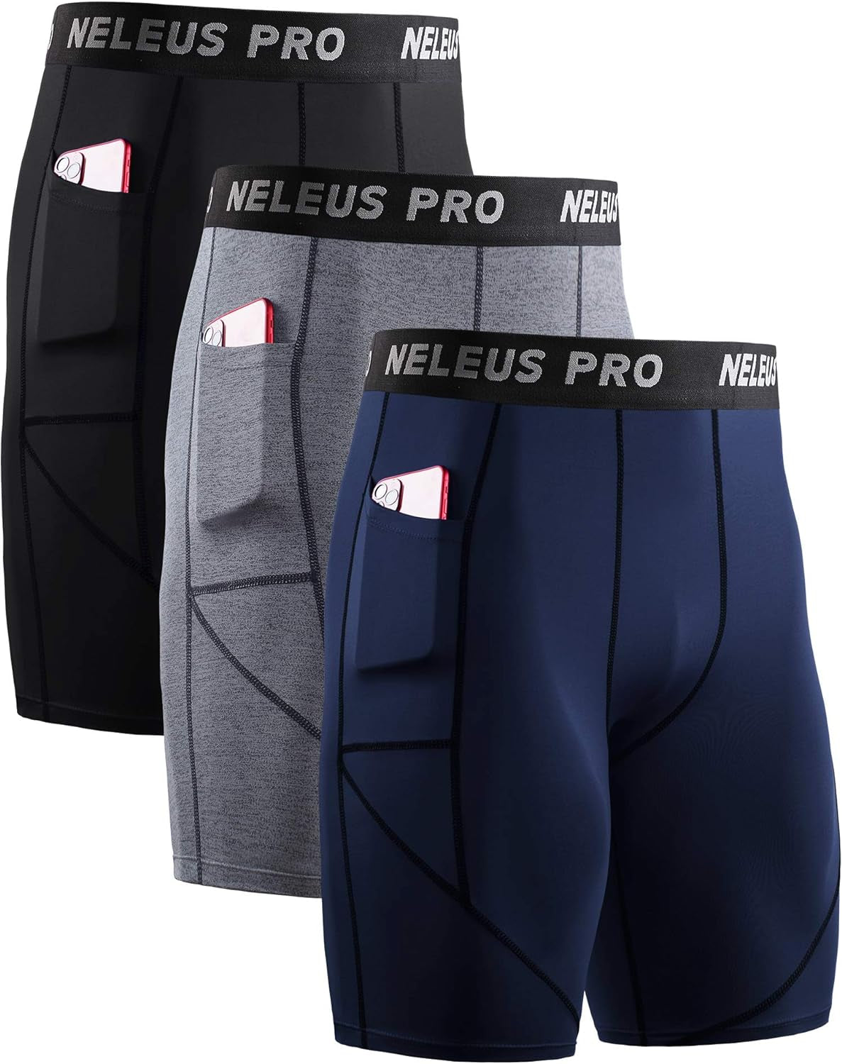 Men's 3-Pack Ultimate Running Compression Shorts with Handy Pockets